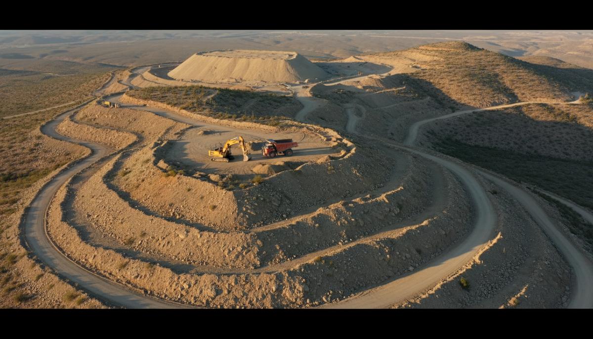 USA Rare Earth привлекла Fluor и WSP к проекту Round Top в Техасе Панорамный вид на гору Раунд-Топ в Техасе с карьером по добыче редкоземельных металлов, террасами и горной техникой.