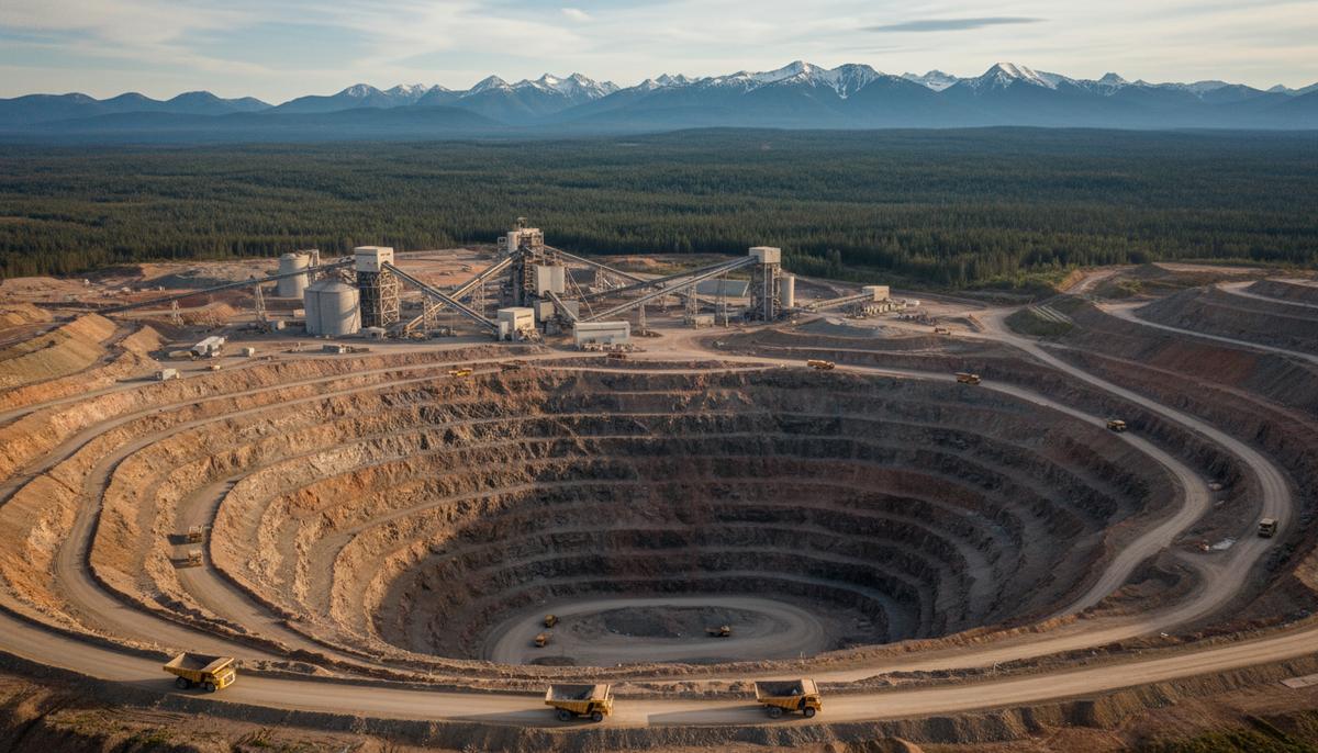 Канадский рудник Mount Milligan получил разрешение на работу до 2035 года Открытый карьер рудника Mount Milligan в Британской Колумбии, промышленный комплекс и спецтехника на фоне горного пейзажа.