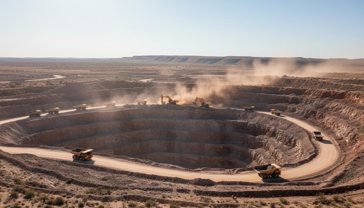 США выделяют $1,6 млрд на собственный цикл производства редкоземельных металлов Огромный карьер по добыче редкоземельных металлов в скалистой местности. На террасах карьера видна крупная горная техника и самосвалы.