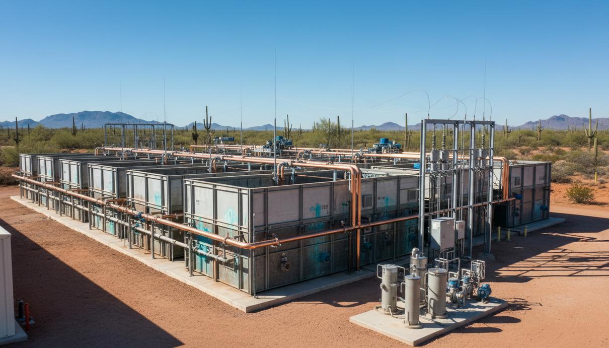 Промышленный завод по производству катодной меди в пустынной местности штата Аризона