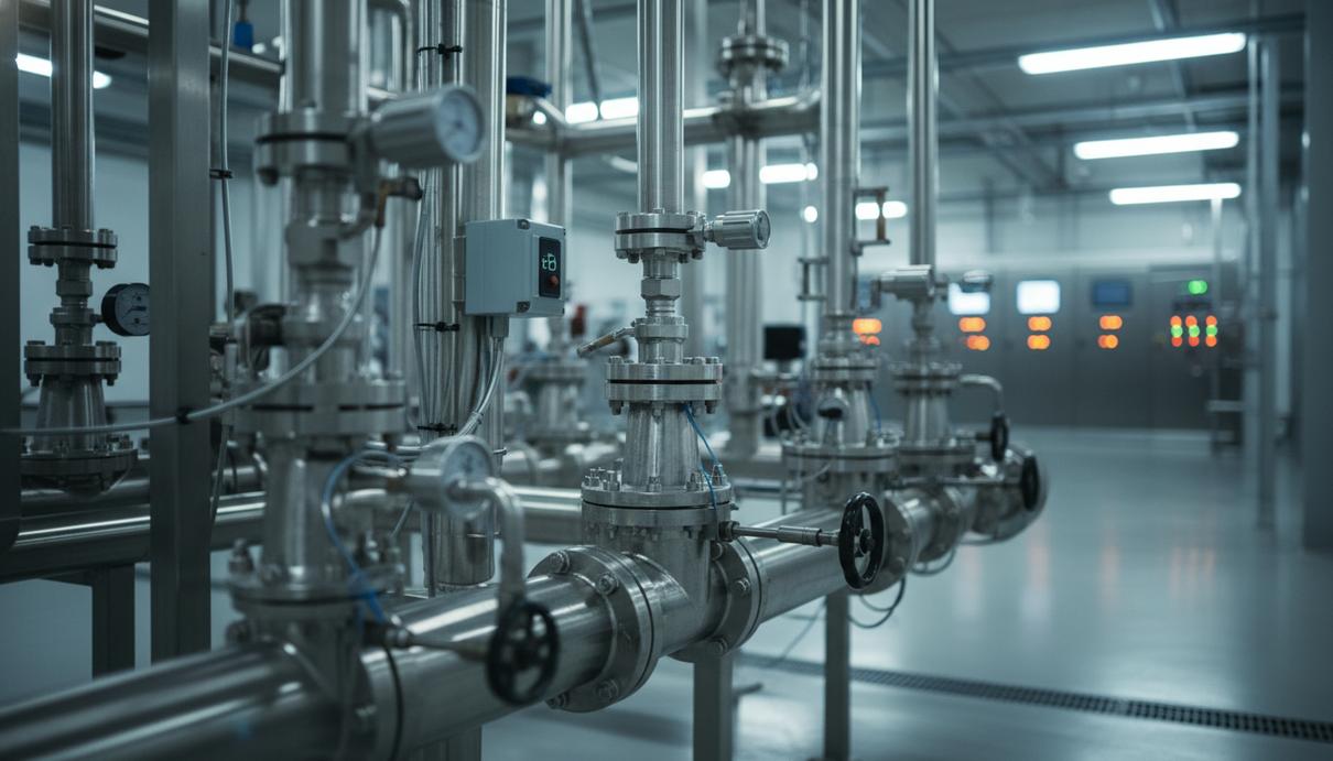 Промышленные трубопроводы и автоматизированные клапаны управления на заводе по переработке лития в Финляндии