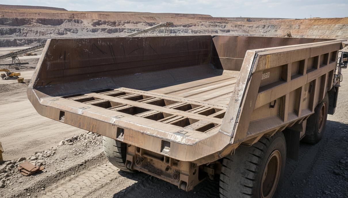 Philippi-Hagenbuch повысит износостойкость кузовов за счет стали Hardox 500 Tuf Кузов карьерного самосвала с массивным стальным днищем на промышленной площадке