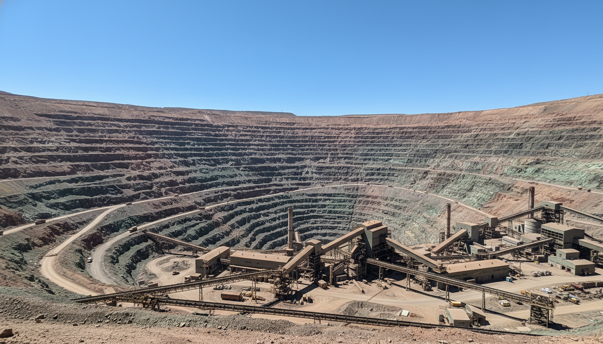 Рудник Эль-Теньенте компании Codelco получил экологические сертификаты Промышленный пейзаж медного рудника Эль-Теньенте в Чили с террасами карьера и производственными корпусами