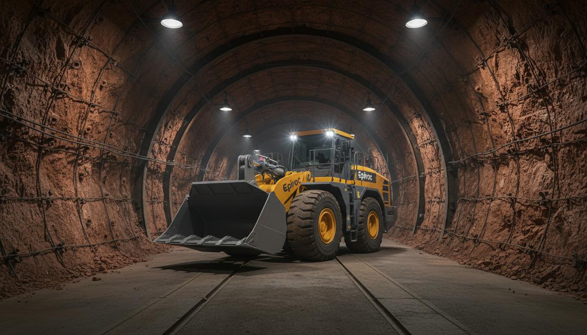 Новый погрузчик Epiroc Scooptram ST18 S в туннеле подземного медного рудника Хоэмакау в Ботсване.