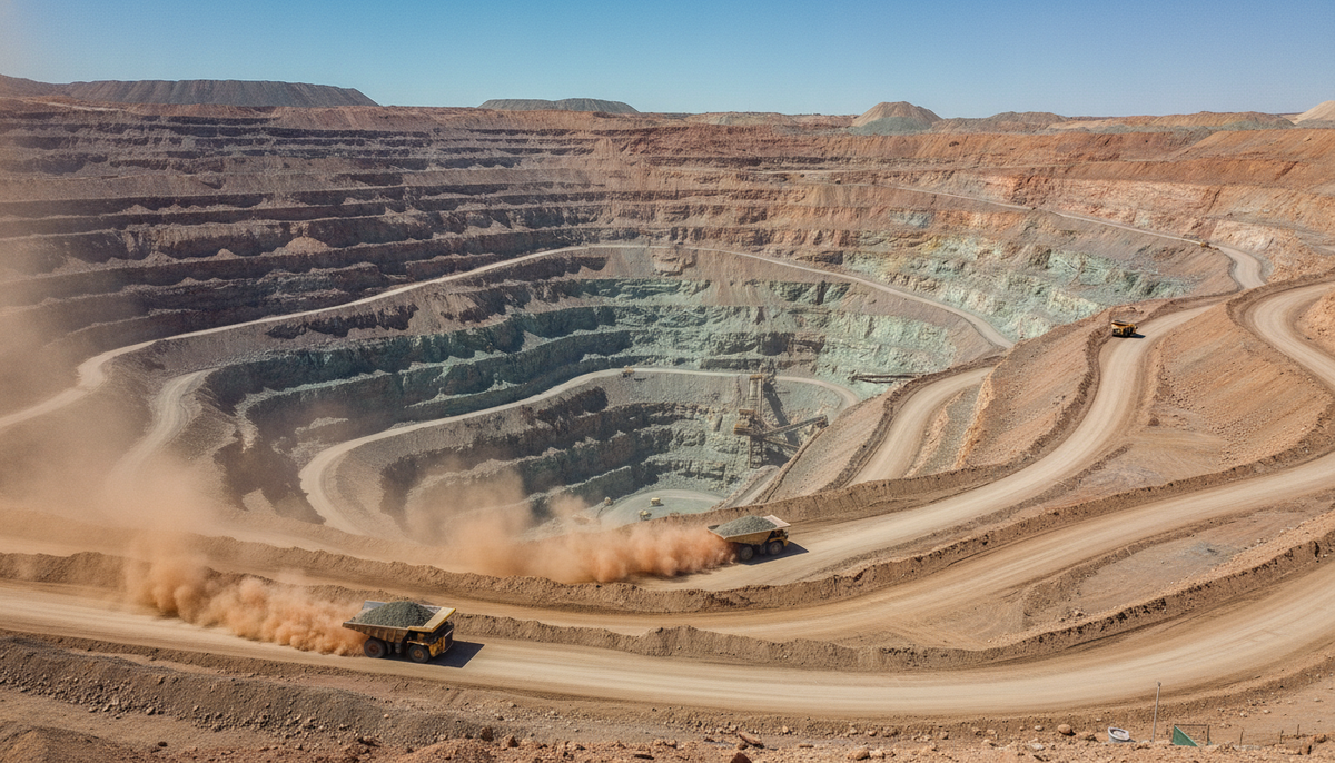 Квартальная прибыль Newmont превзошла прогнозы аналитиков Глубокий промышленный карьер с террасами, по пыльным дорогам которого едут тяжелые желтые самосвалы-рудовозы.